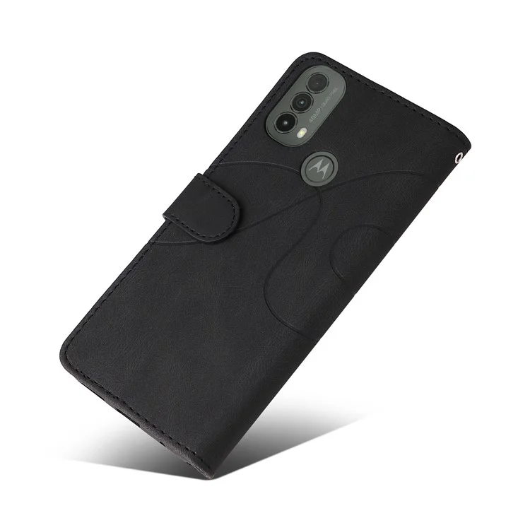 Série Couro KT-1 Capa Carteira de Couro PU Resistente a Choques com Detalhes Bicolores para Motorola Moto E20/E30/E40, com Alça de Mão - Preta 