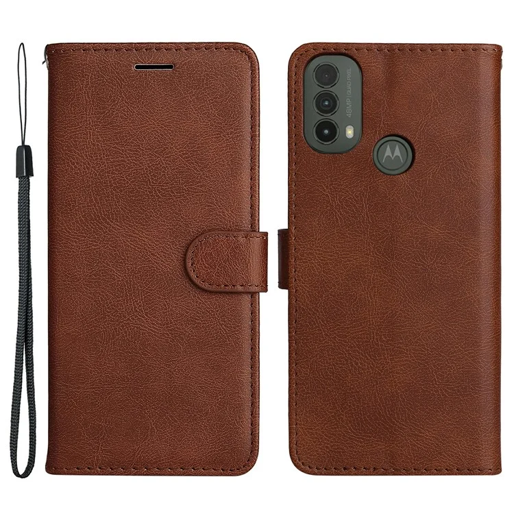 KT Leath Series-2 Couile de Portefeuille de Couleur Unie Solide Couverture de Téléphone TPU Inner Soft TPU Avec Support Réglable Pour Motorola Moto E40 / E30 / E20 - Brun