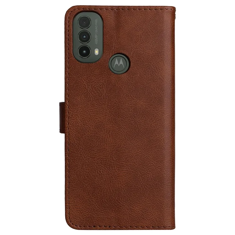 KT Leath Series-2 Couile de Portefeuille de Couleur Unie Solide Couverture de Téléphone TPU Inner Soft TPU Avec Support Réglable Pour Motorola Moto E40 / E30 / E20 - Brun