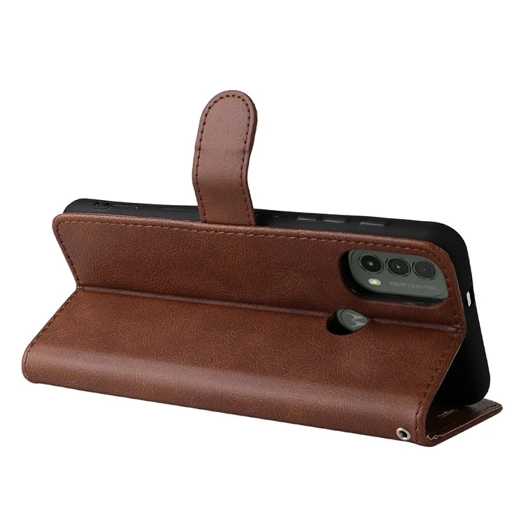 KT in Pelle Serie 2 a Colori Solidi Custodia in Pelle Coperchio Telefonico TPU Morbido Interno Con Supporto Regolabile Per Motorola Moto E40/E30/E20 - Marrone
