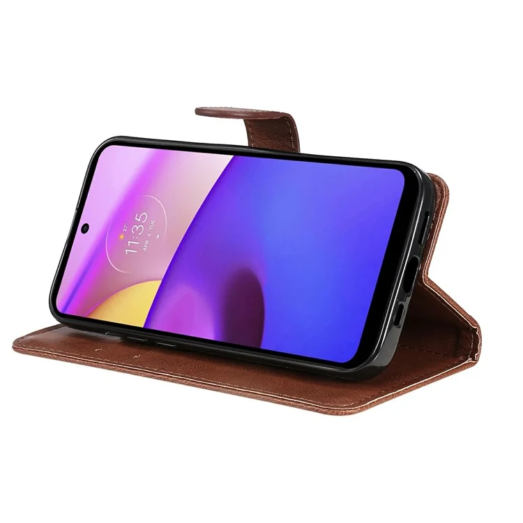 KT Leath Series-2 Couile de Portefeuille de Couleur Unie Solide Couverture de Téléphone TPU Inner Soft TPU Avec Support Réglable Pour Motorola Moto E40 / E30 / E20 - Brun