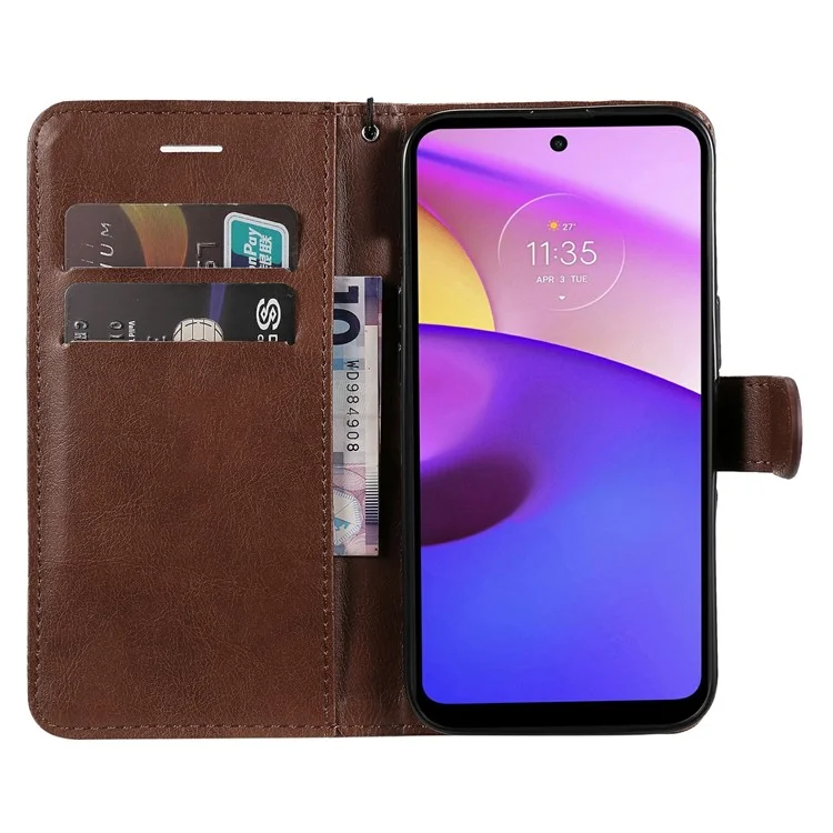 KT Leath Series-2 Couile de Portefeuille de Couleur Unie Solide Couverture de Téléphone TPU Inner Soft TPU Avec Support Réglable Pour Motorola Moto E40 / E30 / E20 - Brun