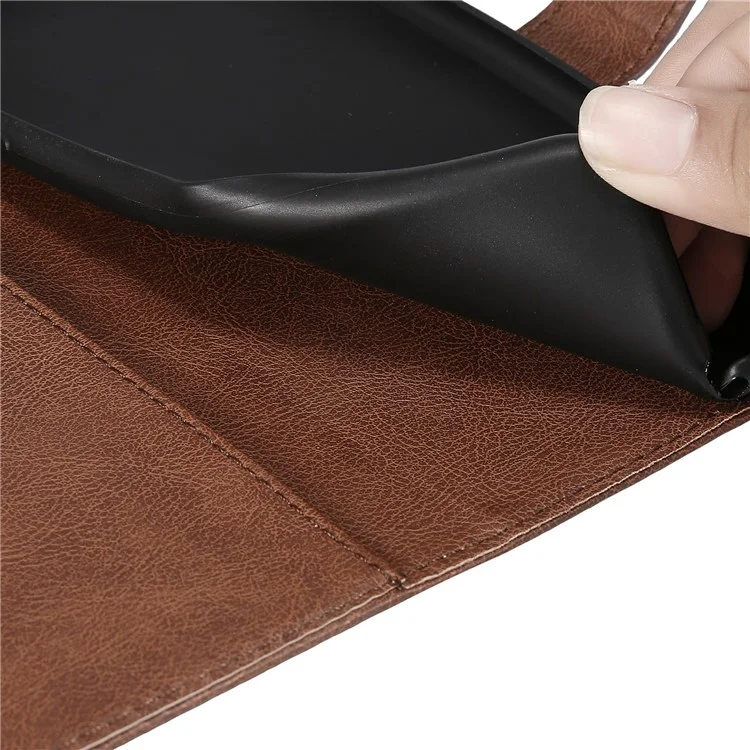 KT Leath Series-2 Couile de Portefeuille de Couleur Unie Solide Couverture de Téléphone TPU Inner Soft TPU Avec Support Réglable Pour Motorola Moto E40 / E30 / E20 - Brun