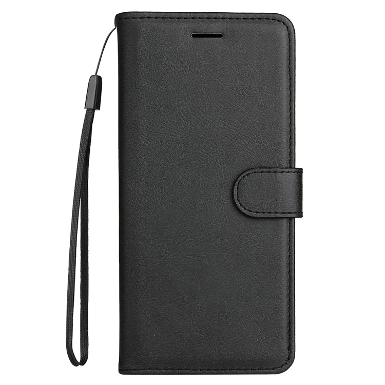 For Motorola Moto E40 / E30 / E20 Case Solid Color Leather Mobile Cover Wallet Stand with Strap - Black