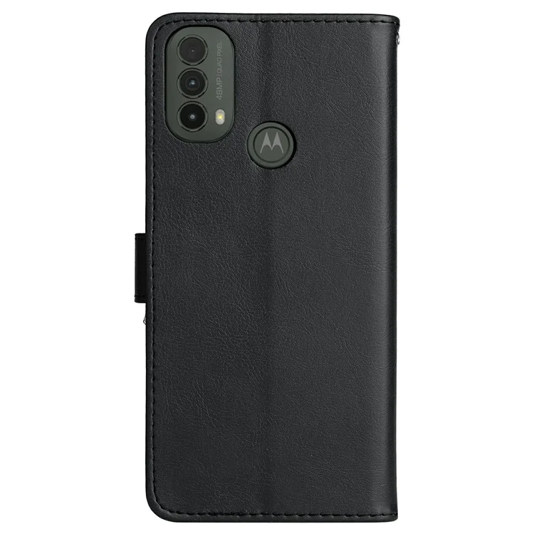 For Motorola Moto E40 / E30 / E20 Case Solid Color Leather Mobile Cover Wallet Stand with Strap - Black