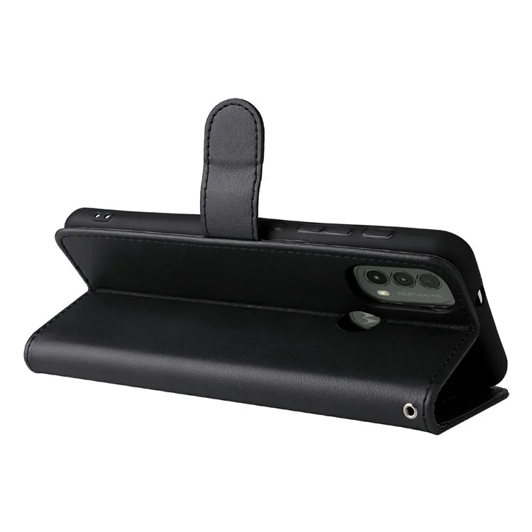 For Motorola Moto E40 / E30 / E20 Case Solid Color Leather Mobile Cover Wallet Stand with Strap - Black
