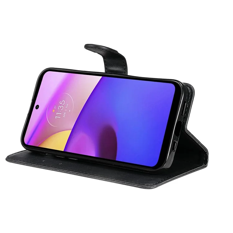 For Motorola Moto E40 / E30 / E20 Case Solid Color Leather Mobile Cover Wallet Stand with Strap - Black