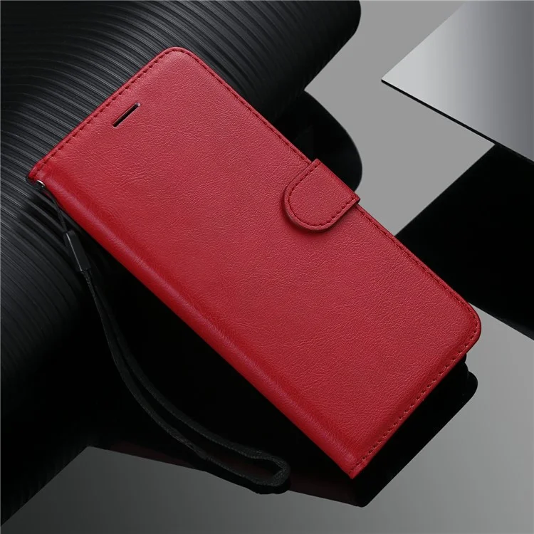 For Motorola Moto E40 / E30 / E20 Case Solid Color Leather Mobile Cover Wallet Stand with Strap - Red