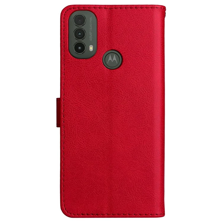 For Motorola Moto E40 / E30 / E20 Case Solid Color Leather Mobile Cover Wallet Stand with Strap - Red