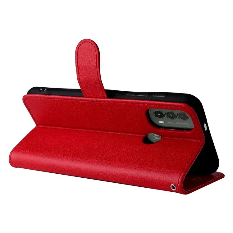 For Motorola Moto E40 / E30 / E20 Case Solid Color Leather Mobile Cover Wallet Stand with Strap - Red
