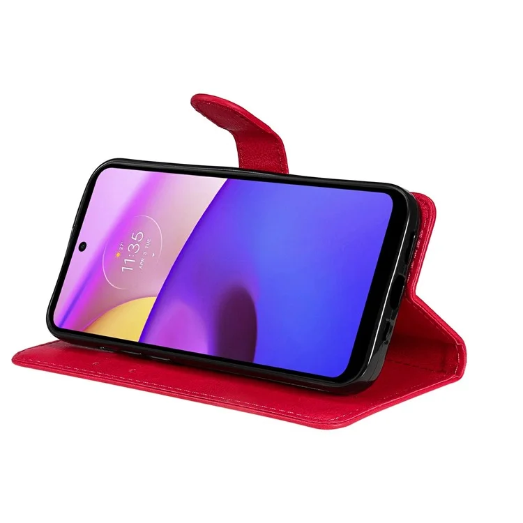 For Motorola Moto E40 / E30 / E20 Case Solid Color Leather Mobile Cover Wallet Stand with Strap - Red