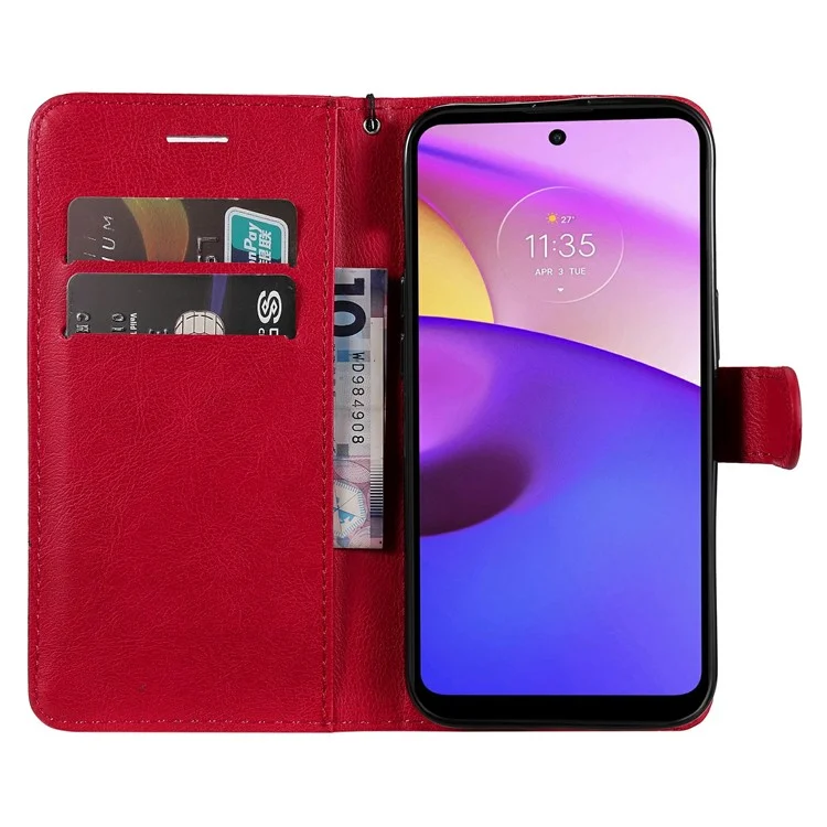 For Motorola Moto E40 / E30 / E20 Case Solid Color Leather Mobile Cover Wallet Stand with Strap - Red