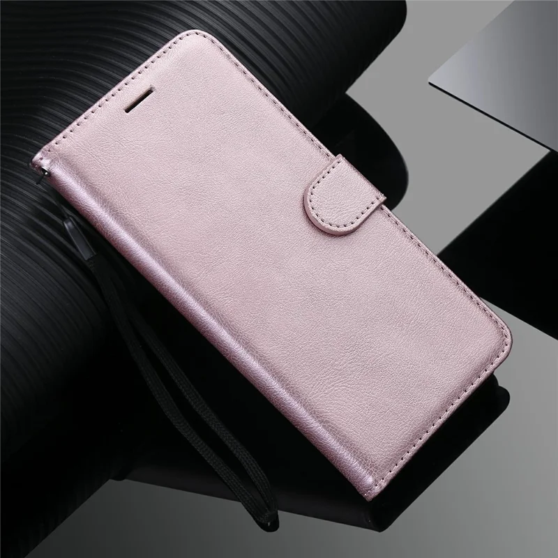 For Motorola Moto E40 / E30 / E20 Case Solid Color Leather Mobile Cover Wallet Stand with Strap - Rose Gold