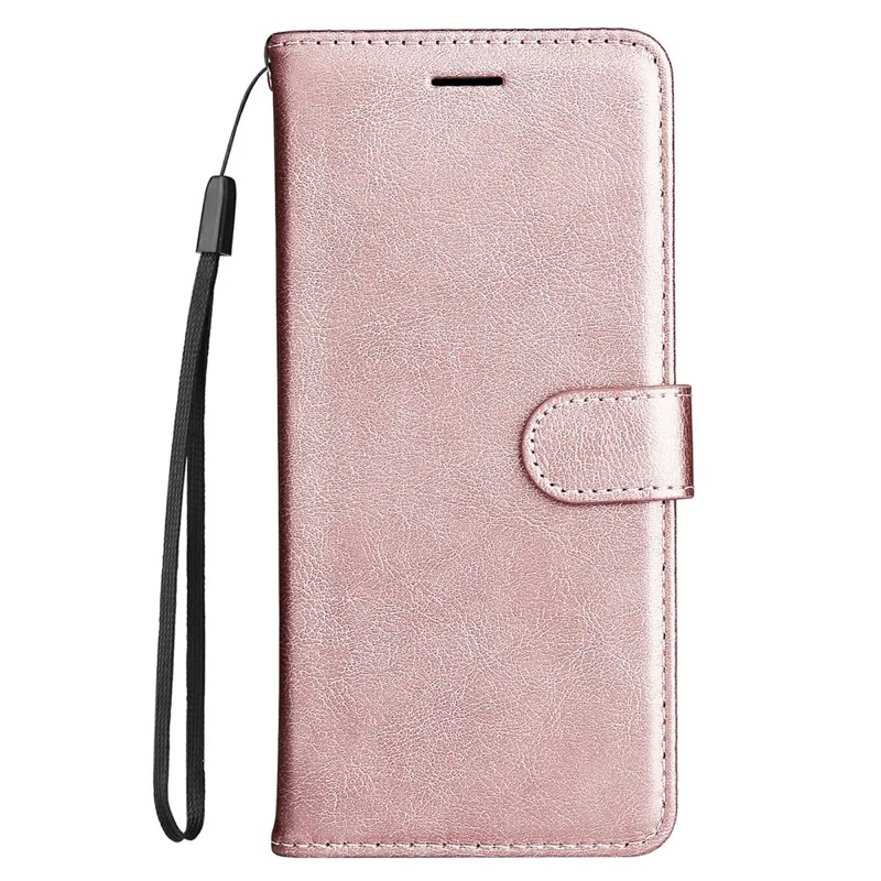 For Motorola Moto E40 / E30 / E20 Case Solid Color Leather Mobile Cover Wallet Stand with Strap - Rose Gold