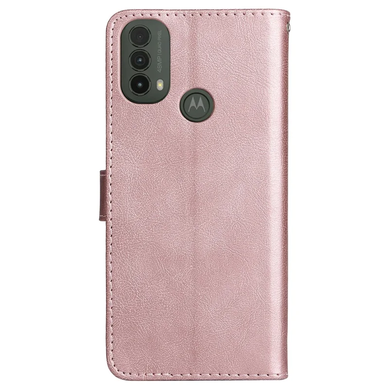 For Motorola Moto E40 / E30 / E20 Case Solid Color Leather Mobile Cover Wallet Stand with Strap - Rose Gold
