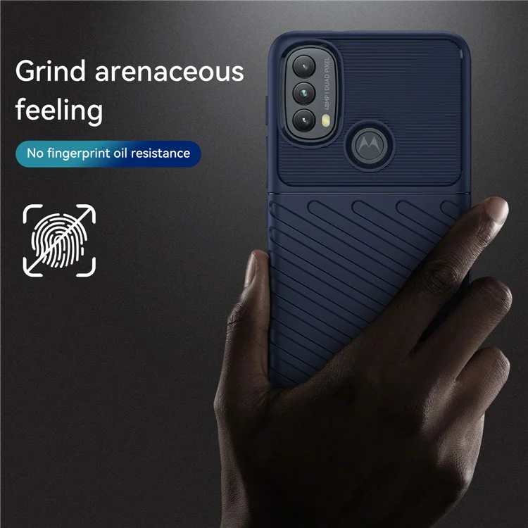 Funda de teléfono con textura de tela tipo trueno, engrosada, suave y flexible, resistente a los arañazos, para Motorola Moto E20 / E30 / E40 - Azul