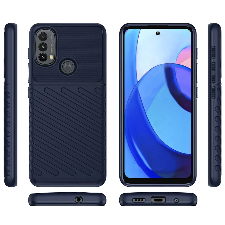 Funda de teléfono con textura de tela tipo trueno, engrosada, suave y flexible, resistente a los arañazos, para Motorola Moto E20 / E30 / E40 - Azul