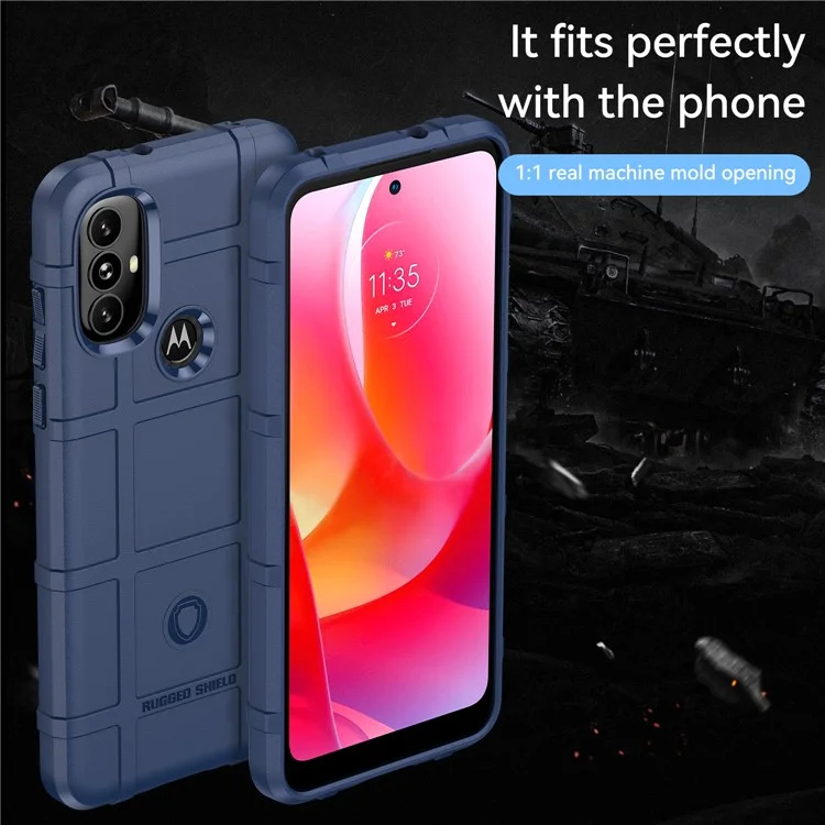 Rugged Square Grid Design Thickened TPU Cushion Shockproof Phone Case for Motorola Moto G Power (2022) / G Play (2023) 4G - Blue