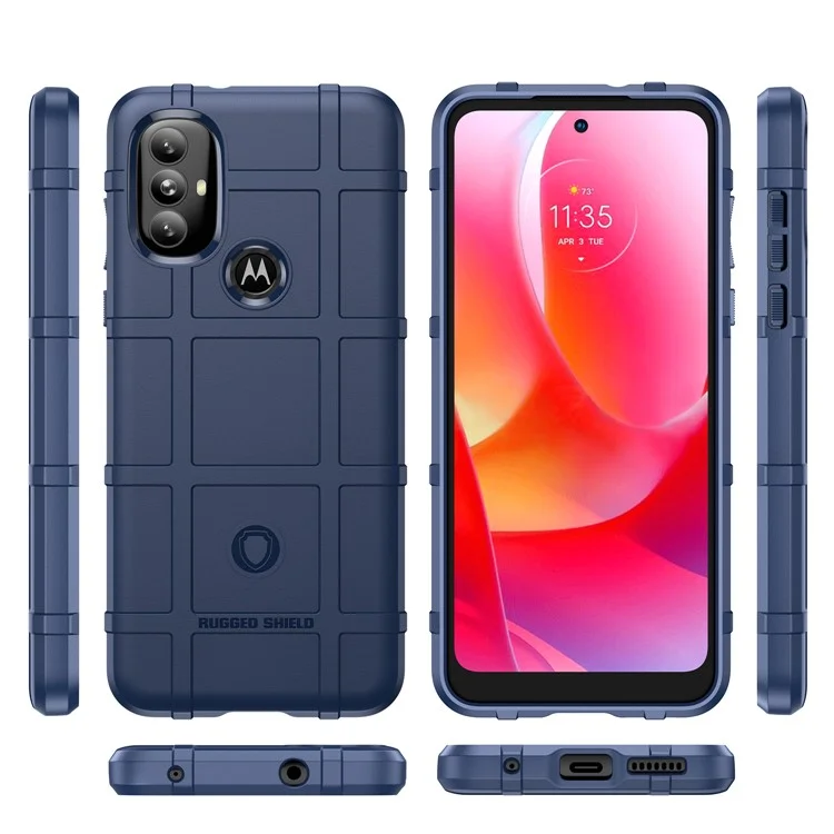 Rugged Square Grid Design Thickened TPU Cushion Shockproof Phone Case for Motorola Moto G Power (2022) / G Play (2023) 4G - Blue