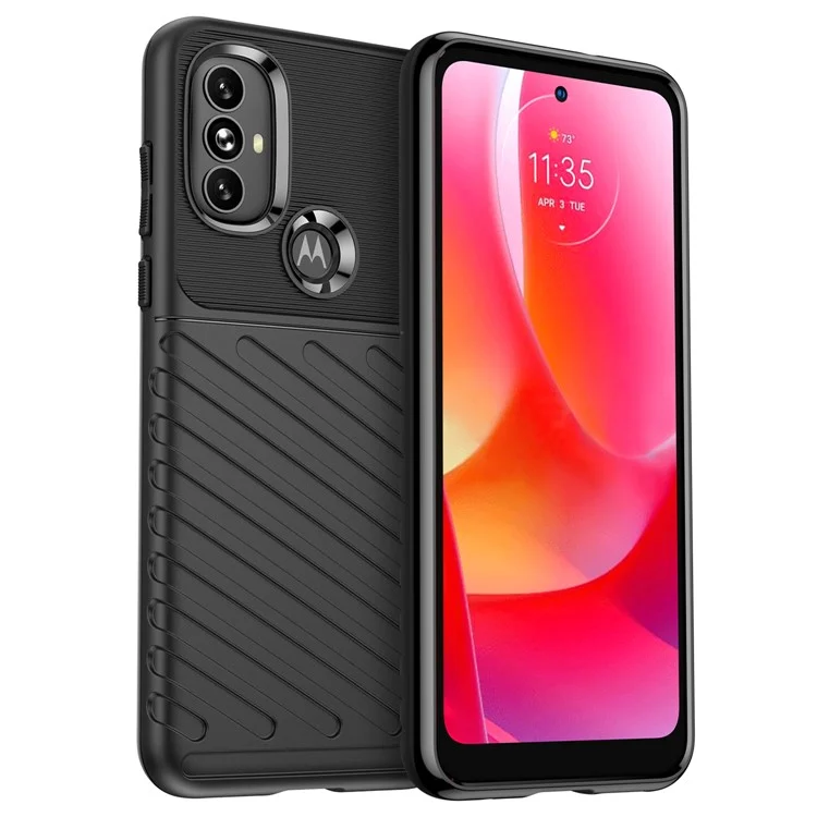 Thunder Series Drop Protection Twill Texture Thickened TPU Shockproof Phone Cover for Motorola Moto G Power (2022) / G Play (2023) 4G - Preto