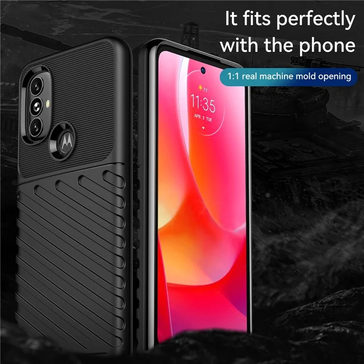Thunder Series Drop Protection Twill Texture Thickened TPU Shockproof Phone Cover for Motorola Moto G Power (2022) / G Play (2023) 4G - Preto