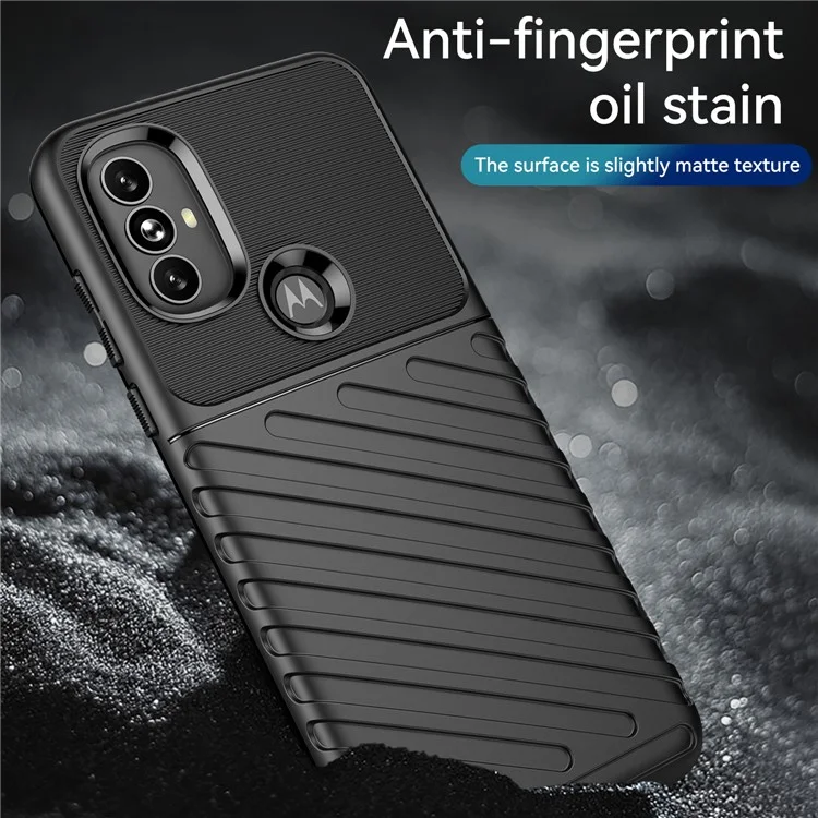 Thunder Series Drop Protection Twill Texture Thickened TPU Shockproof Phone Cover for Motorola Moto G Power (2022) / G Play (2023) 4G - Preto