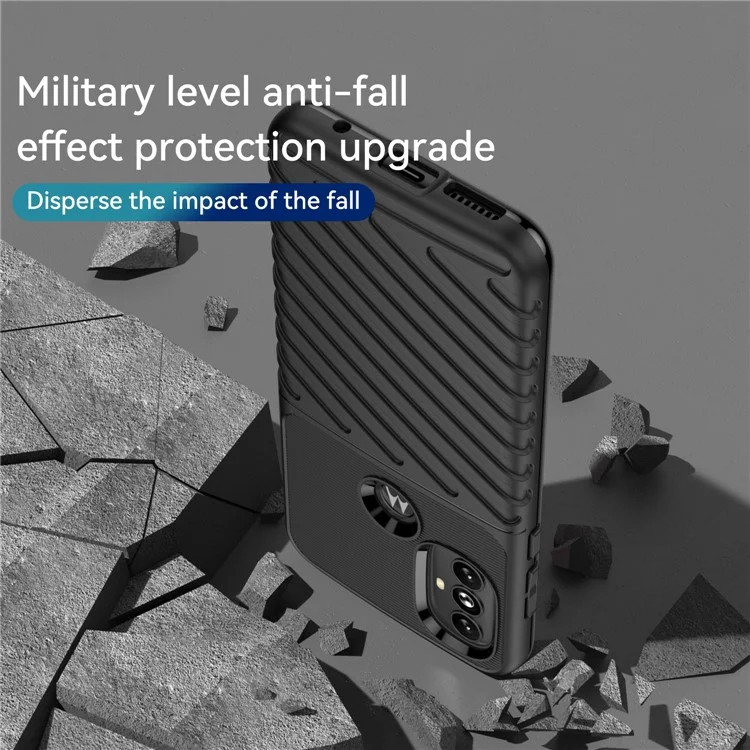 Thunder Series Drop Protection Twill Texture Thickened TPU Shockproof Phone Cover for Motorola Moto G Power (2022) / G Play (2023) 4G - Preto
