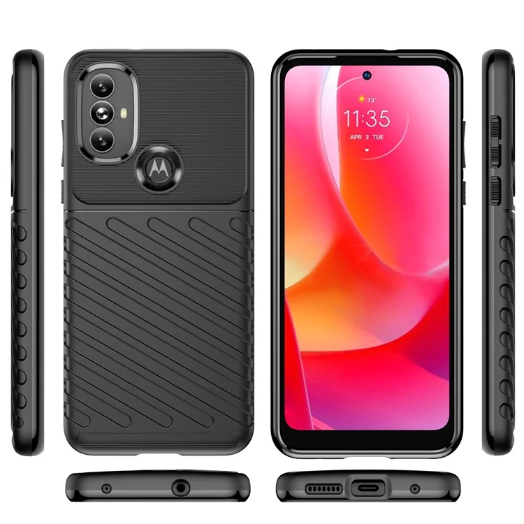 Thunder Series Drop Protection Twill Texture Thickened TPU Shockproof Phone Cover for Motorola Moto G Power (2022) / G Play (2023) 4G - Preto