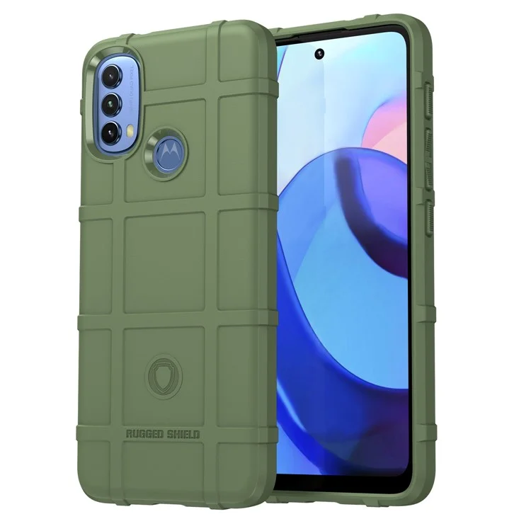 Custodia per telefono antiurto rinforzata con griglia quadrata Cuscinetto in TPU spessore per Motorola Moto E20 / E30 / E40 - Verde