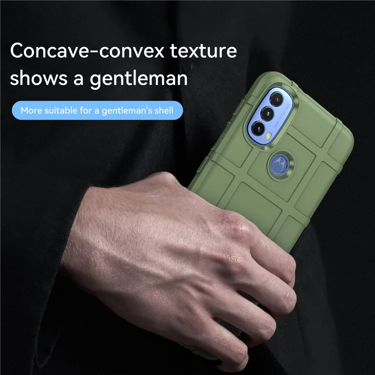 Custodia per telefono antiurto rinforzata con griglia quadrata Cuscinetto in TPU spessore per Motorola Moto E20 / E30 / E40 - Verde