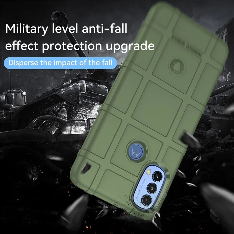 Custodia per telefono antiurto rinforzata con griglia quadrata Cuscinetto in TPU spessore per Motorola Moto E20 / E30 / E40 - Verde
