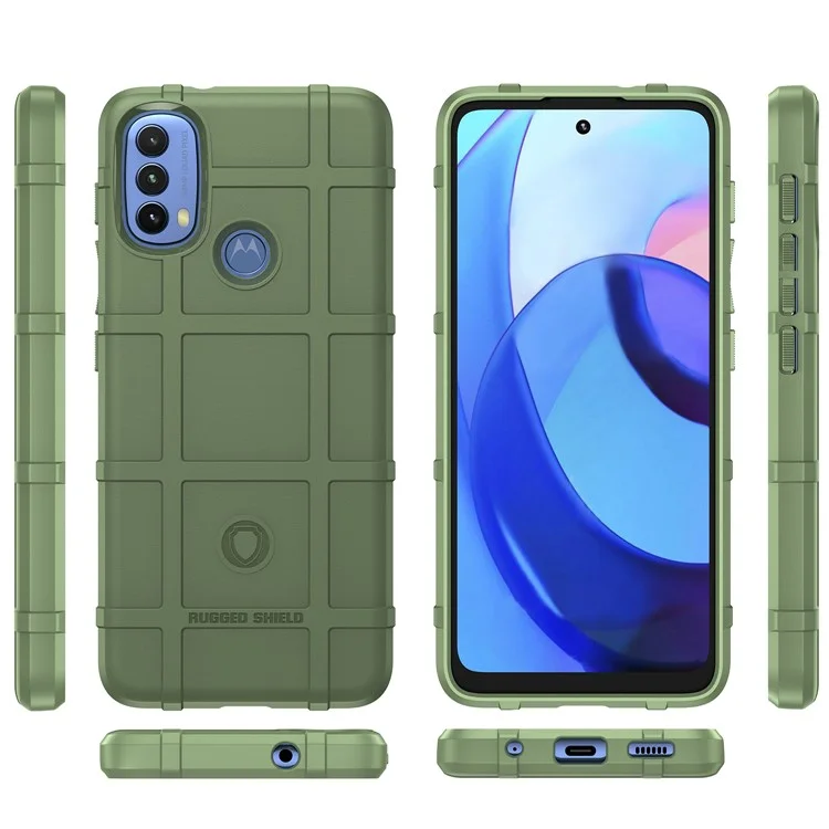 Custodia per telefono antiurto rinforzata con griglia quadrata Cuscinetto in TPU spessore per Motorola Moto E20 / E30 / E40 - Verde