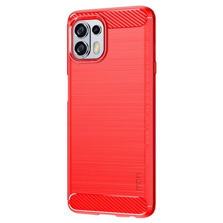 MOFI Soft TPU Cover Brushed Carbon Fiber Design Well-Protected Case for Motorola Edge 20 Lite / Edge 20 Fusion - Rojo