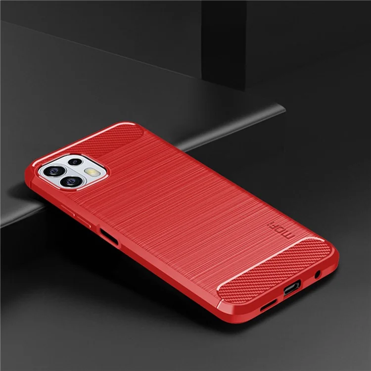 MOFI Soft TPU Cover Brushed Carbon Fiber Design Well-Protected Case for Motorola Edge 20 Lite / Edge 20 Fusion - Rojo