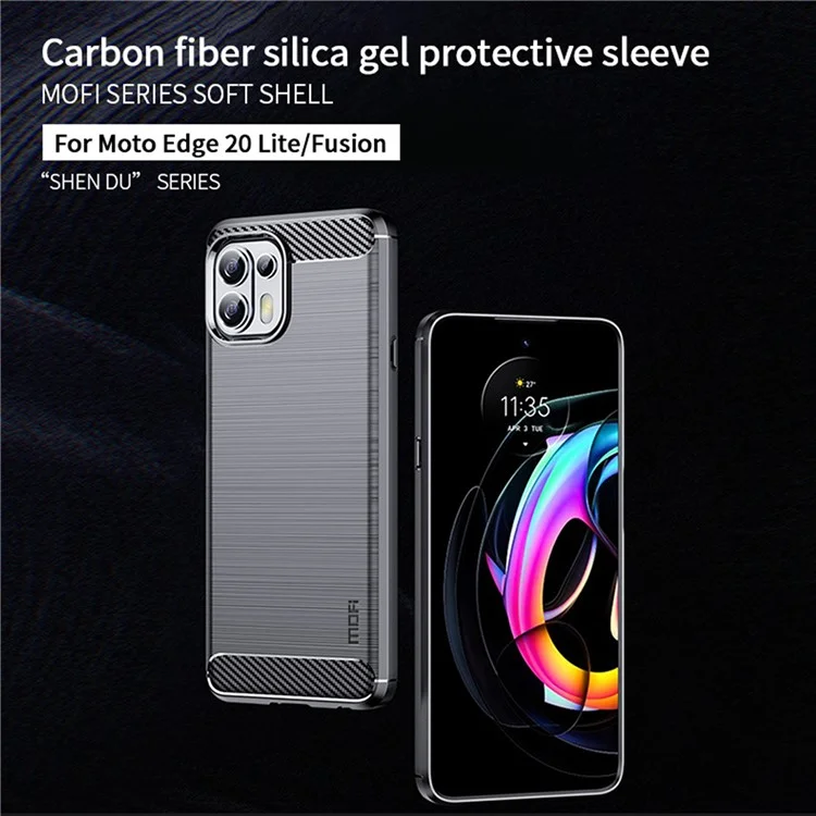 MOFI Soft TPU Cover Brushed Carbon Fiber Design Well-Protected Case for Motorola Edge 20 Lite / Edge 20 Fusion - Rojo