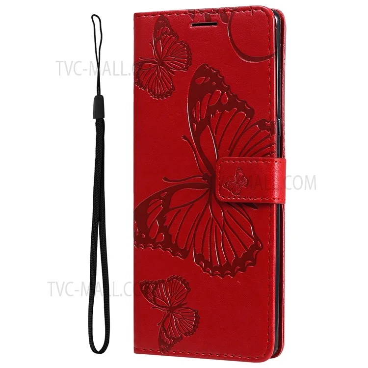 For Motorola Moto E20 / E30 / E40 Wallet Case Floral Butterfly Imprinted Leather Phone Cover Stand - Red