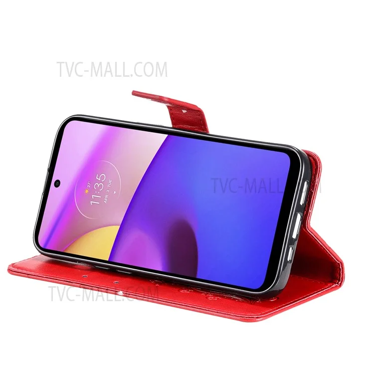 For Motorola Moto E20 / E30 / E40 Wallet Case Floral Butterfly Imprinted Leather Phone Cover Stand - Red