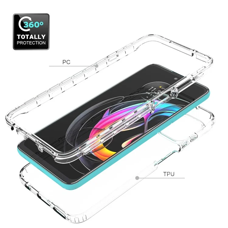 Para Motorola Edge 20 Lite Estuche protector de teléfono a prueba de golpes, transparente, de diseño desmontable de 2 en 1 con gradiente de color de TPU + PC