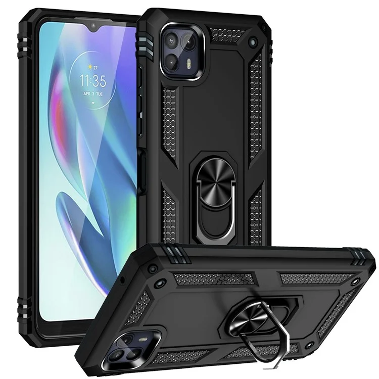 Anti-Drop Hard PC Soft TPU TPU Amplia-protective Protective Con Soporte de Patada de Anillo Con Soporte de Automóvil Magnético Para Motorola Moto G50 5G - Negro