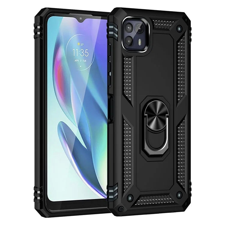 Anti-Drop Hard PC Soft TPU TPU Amplia-protective Protective Con Soporte de Patada de Anillo Con Soporte de Automóvil Magnético Para Motorola Moto G50 5G - Negro