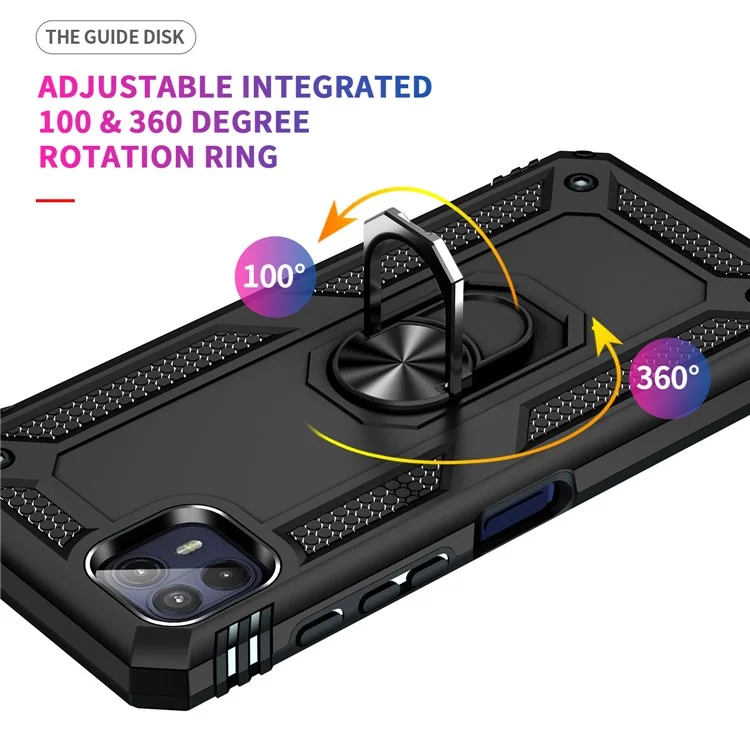 Anti-Drop Hard PC Soft TPU TPU Amplia-protective Protective Con Soporte de Patada de Anillo Con Soporte de Automóvil Magnético Para Motorola Moto G50 5G - Negro