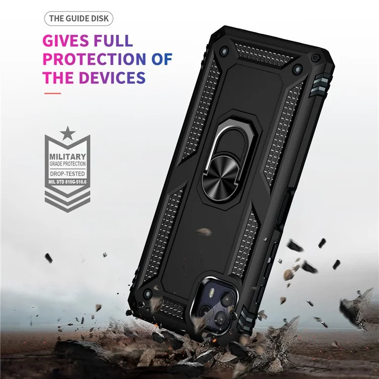 Anti-Drop Hard PC Soft TPU TPU Amplia-protective Protective Con Soporte de Patada de Anillo Con Soporte de Automóvil Magnético Para Motorola Moto G50 5G - Negro
