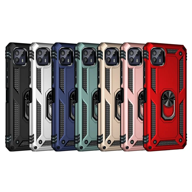 Anti-Drop Hard PC Soft TPU TPU Amplia-protective Protective Con Soporte de Patada de Anillo Con Soporte de Automóvil Magnético Para Motorola Moto G50 5G - Negro