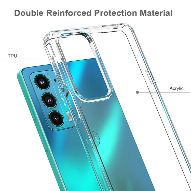Shockproof Slim Hard Acrylic + Soft TPU Edges Protective Clear Phone Case for Motorola Edge 20 - Transparent