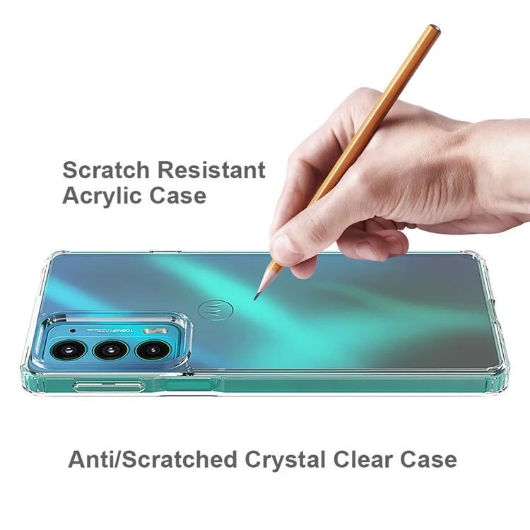 Shockproof Slim Hard Acrylic + Soft TPU Edges Protective Clear Phone Case for Motorola Edge 20 - Transparent