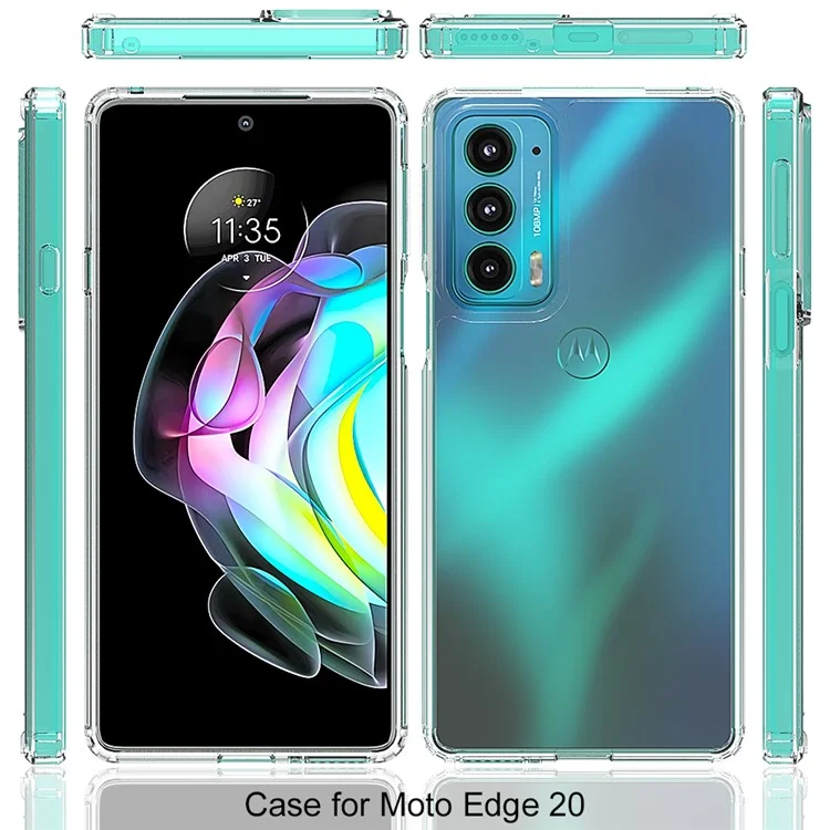 Shockproof Slim Hard Acrylic + Soft TPU Edges Protective Clear Phone Case for Motorola Edge 20 - Transparent