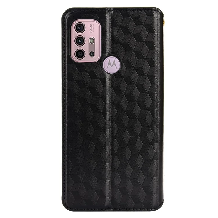 Étui portefeuille en cuir magnétique à motif rhomboïdal 3D pour Motorola Moto G10/G20/G30/G10 Power - Noir