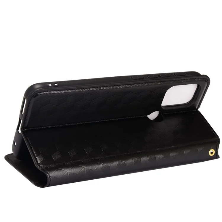 Étui portefeuille en cuir magnétique à motif rhomboïdal 3D pour Motorola Moto G10/G20/G30/G10 Power - Noir