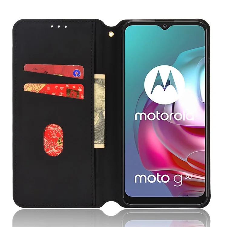 Étui portefeuille en cuir magnétique à motif rhomboïdal 3D pour Motorola Moto G10/G20/G30/G10 Power - Noir