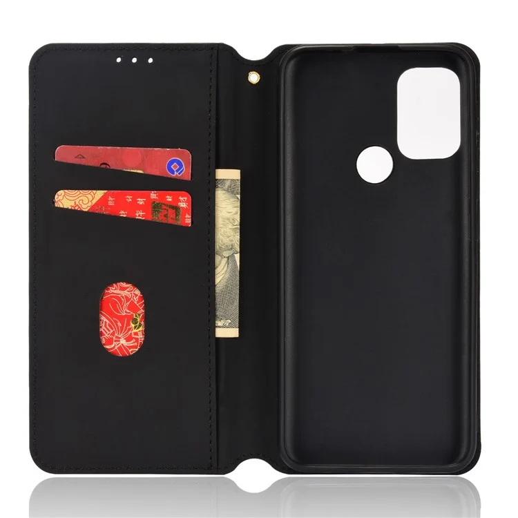 Étui portefeuille en cuir magnétique à motif rhomboïdal 3D pour Motorola Moto G10/G20/G30/G10 Power - Noir